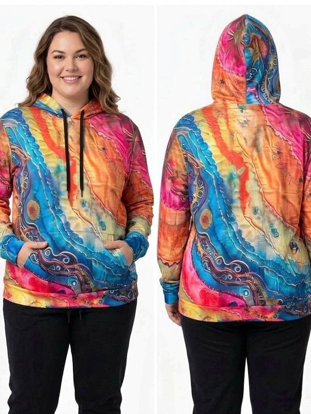Multicolor Abstract Hoodie Size 3XL Like New